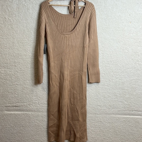 NWT WAYF x Dede & Emily Womens Tan Ribbed Knit Hollie Sweater Dress L LARGE - Picture 9 of 10